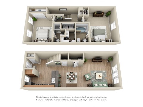 Floor plan for 2 beds, 2.5 baths, 1248 sqft